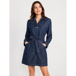 Y2K vintage Old Navy women's 100% cotton denim jean trenchcoat, M Navy